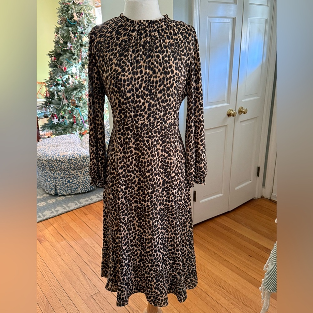 J. Crew Animal Print Long Sleeve Dress
